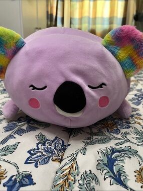 Plush Lavender Koala Pillow with Rainbow Ears